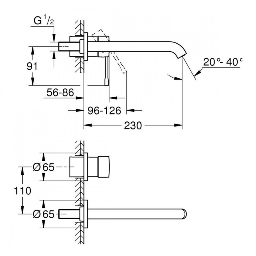 29193001 Essence New Змішувач зі стіни для раковини, хром -230 мм (1 сорт) GROHE фото 1