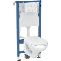 118.315.11.2 Комплект Geberit Duofix PRO 20, інсталяція для підв.унітазу Delta 12см із кріпленням до стіни, підвісний унітаз Idol із сидінням Duroplast, змивна клавіша Delta01: Білий глянець (1 сорт) Geberit промо
