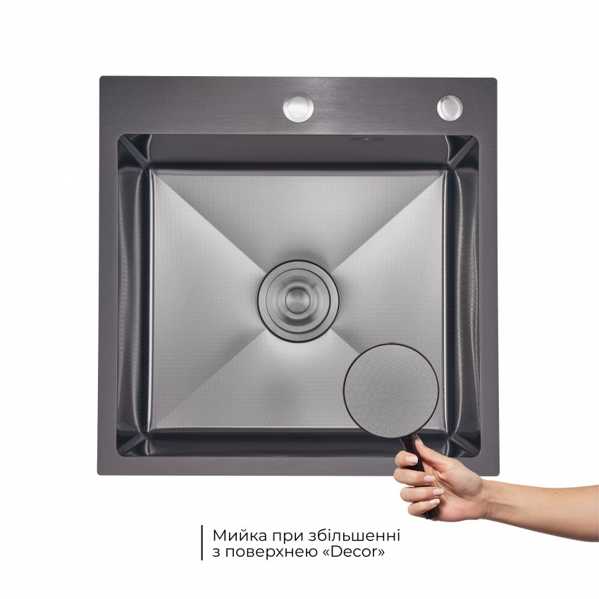 Мийка для кухні інтегрована Handmade H5050HB Decor Black PVD Honeycomb 2,5/0,5 мм LDH5050BDECPVD48369 Lidz LIDZ фото 2
