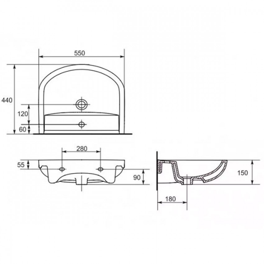 K667-105 Умивальник меблевий ARTECO 55 ONE HOLE з отвором для змішувача (картон) ( CCWS1009750001 ) (1 сорт) MITO фото 2