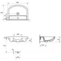 K667-104 Умивальник меблевий ARTECO 60 ONE HOLE з отвором для змішувача, з переливом, білий глянець (картон) (1 сорт) MITO фото 2