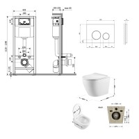 Готове рішення Qtap для ванної кімнати: підвісний унітаз Robin Ultra Quiet 520x365x365 + комплект інсталяції Nest 4 в 1 (кругла клавіша Satin) QTAP фото 1