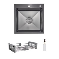 Комплект Lidz Handmade H5050HB Мийка для кухні інтегрована Decor Black PVD Honeycomb у комплекті з дозатором + Lidz K01G Корзина для кухонної мийки LIDZ