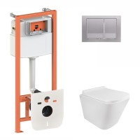 Готове рішення Qtap для ванної кімнати: підвісний унітаз Tern Rimless 490x340x350 + комплект інсталяції Nest 4 в 1 (квадратна клавіша Satin) QTAP