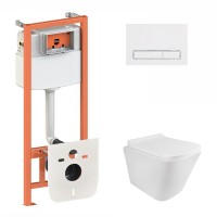 Готове рішення Qtap для ванної кімнати: підвісний унітаз Tern Rimless 490x340x350 + комплект інсталяції Nest 4 в 1 (лінійна клавіша White) QTAP