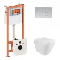 Готове рішення Qtap для ванної кімнати: підвісний унітаз Tern Rimless 490x340x350 + комплект інсталяції Nest 4 в 1 (кругла клавіша Satin) QTAP