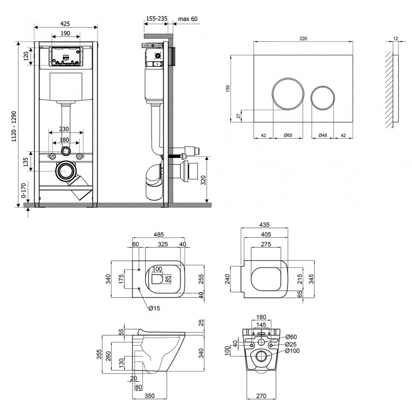 Готове рішення Qtap для ванної кімнати: підвісний унітаз Tern Rimless 490x340x350 + комплект інсталяції Nest 4 в 1 (кругла клавіша Satin) QTAP фото 1