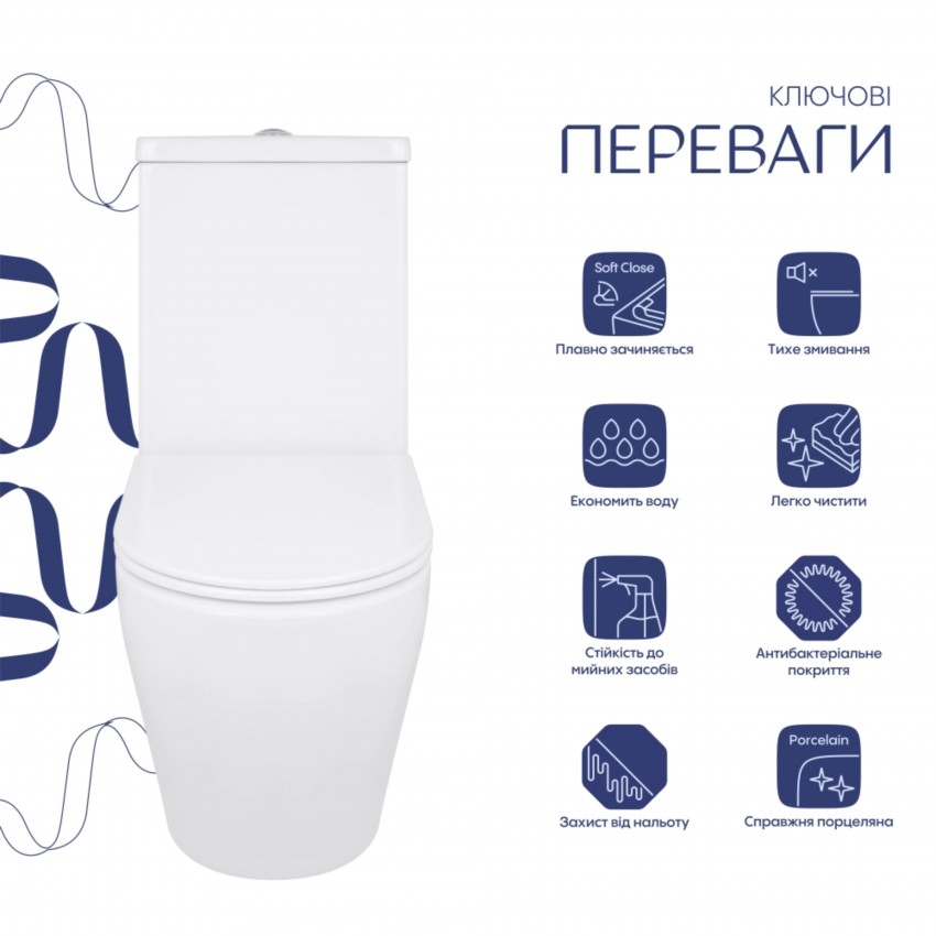 Унітаз підлоговий Jay Eco Ultra Quiet 640x360x835 мм, White, з сидінням Slim Duroplast/ Soft-close/ Quick Release QTJAY27W48749 Qtap QTAP фото 2