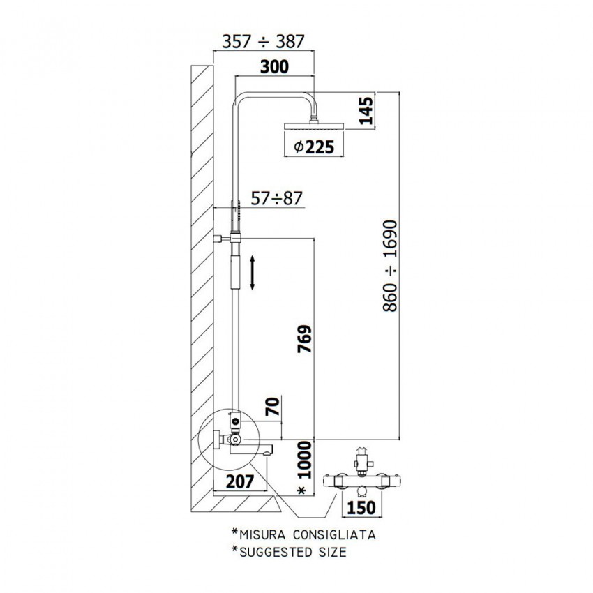 ZCOL721LIQCR  BIRILLO Душова система з термостатом, хром (1 сорт) Paffoni фото 4