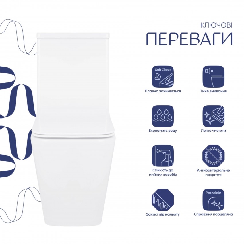 Унітаз підлоговий Crow Eco Rimless 640×360×835 мм, White, з сидінням Slim Duroplast/ Soft-close/ Quick Release QTCRO27W48750 Qtap QTAP фото 3