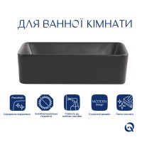 Раковина накладна Tern 480x370x135 мм, Anthracite, прямокутна, з донним клапаном QT17116069AN Qtap QTAP фото 2