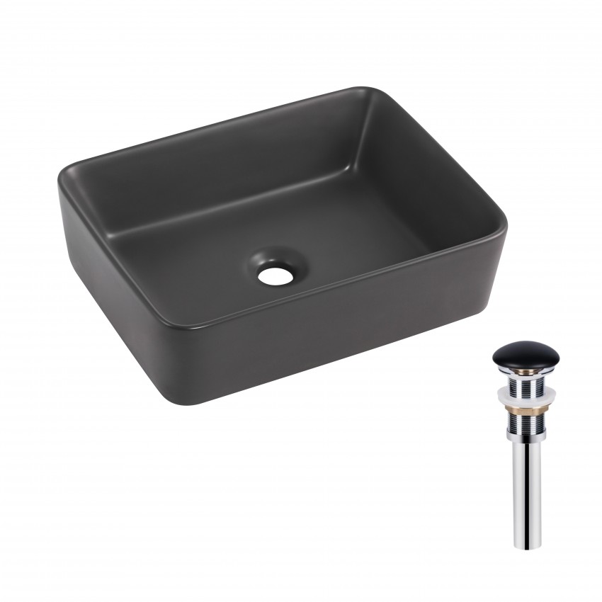 Раковина накладна Tern 480x370x135 мм, Anthracite, прямокутна, з донним клапаном QT17116069AN Qtap QTAP