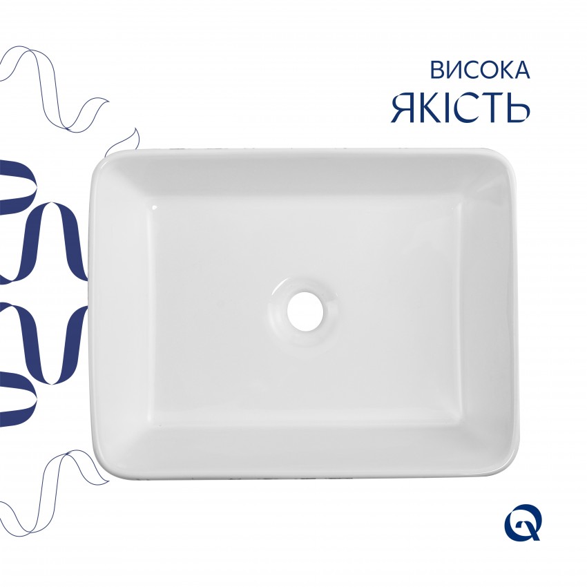 Раковина накладна Tern 480x370x135 мм, Marble, прямокутна, з донним клапаном QT17116069MR Qtap QTAP фото 3