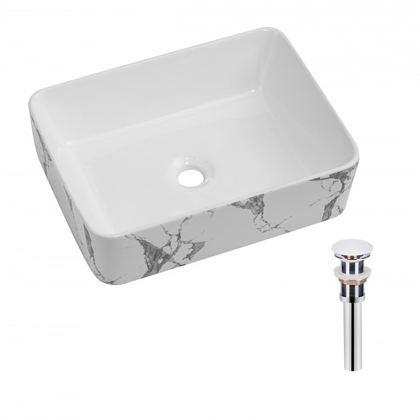 Раковина накладна Tern 480x370x135 мм, Marble, прямокутна, з донним клапаном QT17116069MR Qtap QTAP