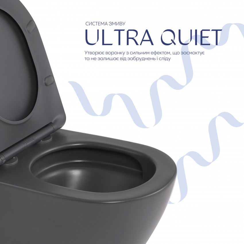 Унітаз підвісний Robin Ultra Quiet 490×365×325 мм, Anthracite, з сидінням Slim Duroplast / Soft-close / Quick Release QT13332381АSAN Qtap QTAP фото 4