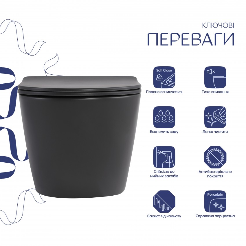 Унітаз підвісний Robin Ultra Quiet 490×365×325 мм, Anthracite, з сидінням Slim Duroplast / Soft-close / Quick Release QT13332381АSAN Qtap QTAP фото 2