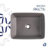 Раковина накладна Tern 480x370x135 мм, Stone grey, прямокутна, з донним клапаном QT17116069SG Qtap QTAP фото 3