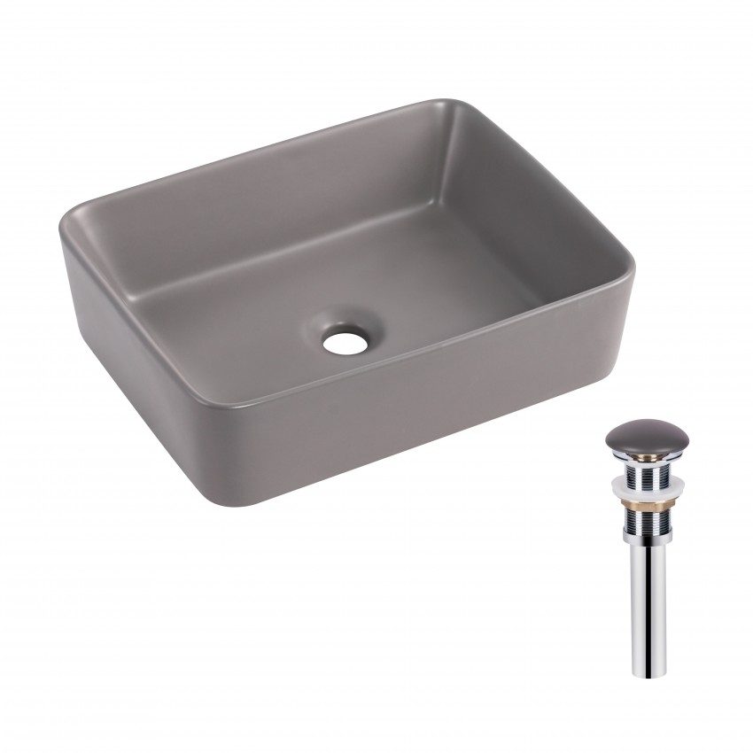 Раковина накладна Tern 480x370x135 мм, Stone grey, прямокутна, з донним клапаном QT17116069SG Qtap QTAP