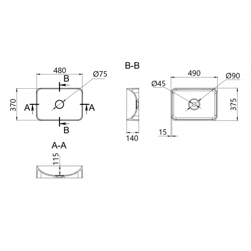 Раковина накладна Tern 480x370x135 мм, Stone grey, прямокутна, з донним клапаном QT17116069SG Qtap QTAP фото 1