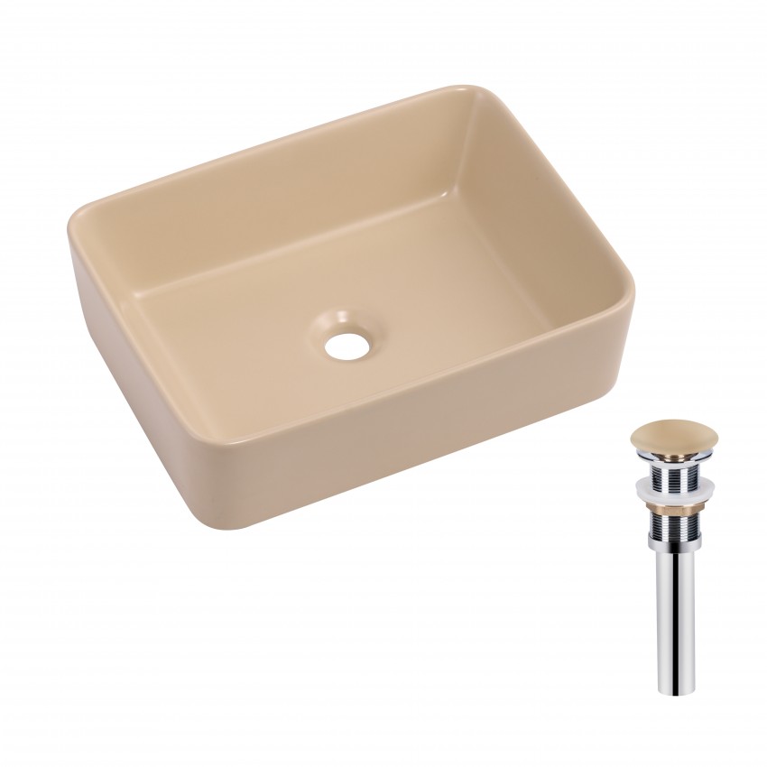 Раковина накладна Tern 480x370x135 мм, Beige, прямокутна, з донним клапаном QT17116069SB Qtap QTAP