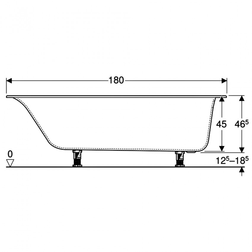 554.015.01.1 Soana Ванна прямокутна 180x80см, тонкий край, злив та перелив в зоні ніг, з ніжками 891.677.00.0, колір білий (1 сорт) GEBERIT фото 3