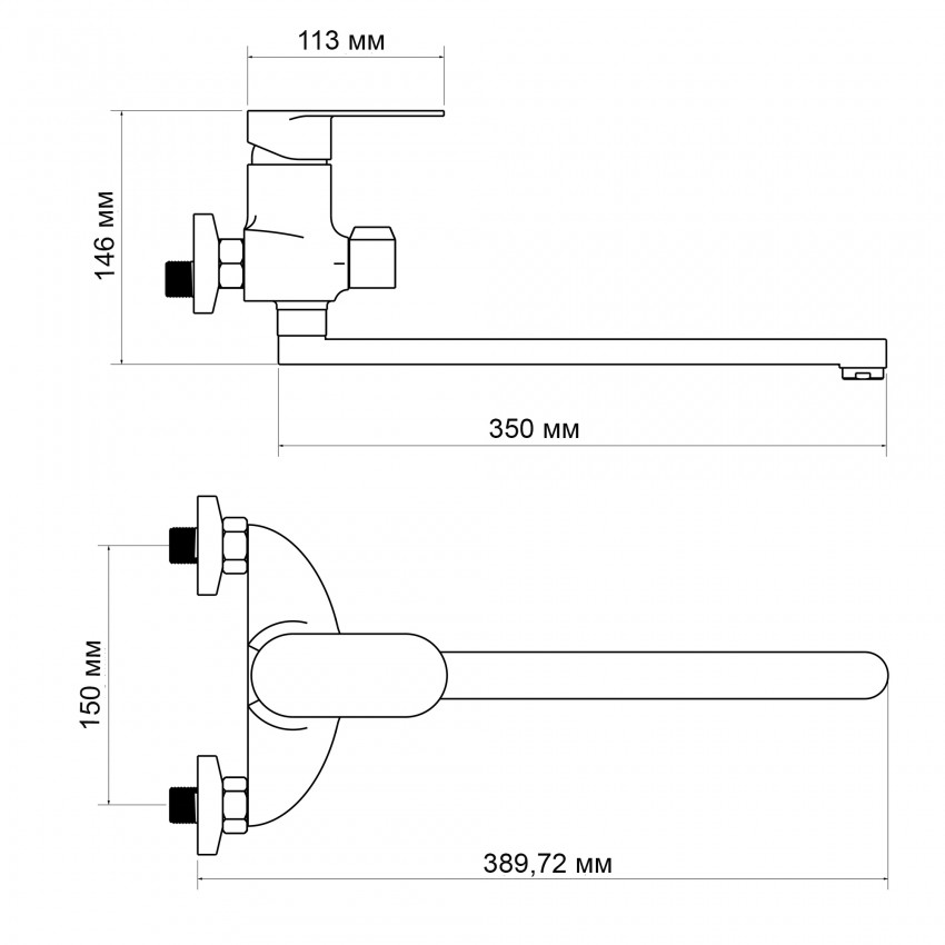 Змішувач для ванни Tani 0052, Chrome (k40) з довгим поворотним виливом та душовим гарнітуром LDTAN0052CRM44960 Lidz LIDZ фото 1