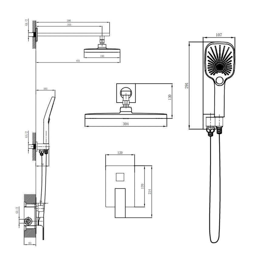 Душова система для душу Gemini, Matt Black (k35) прихованого монтажу на два споживача QTGEM113BLM45697 Qtap QTAP фото 1