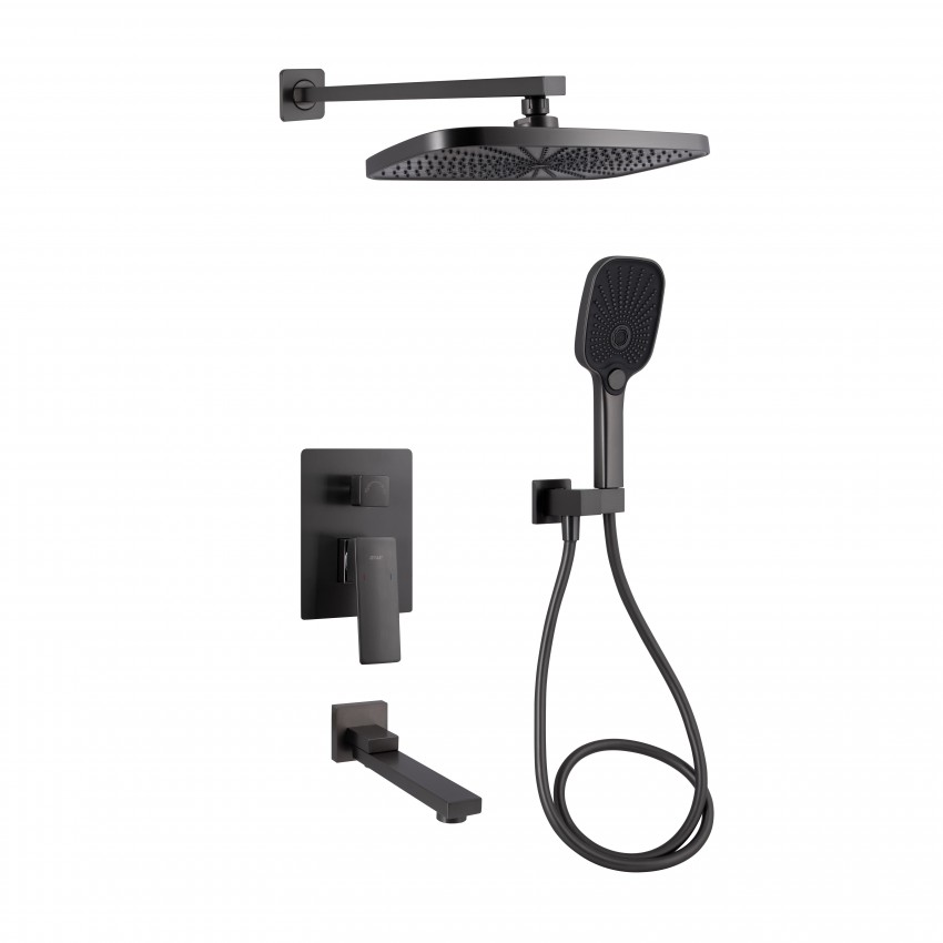 Душова система універсальна Gemini, Gunmetal Black PVD (k35) прихованого монтажу на три споживача QTGEM114GMB45704 Qtap QTAP