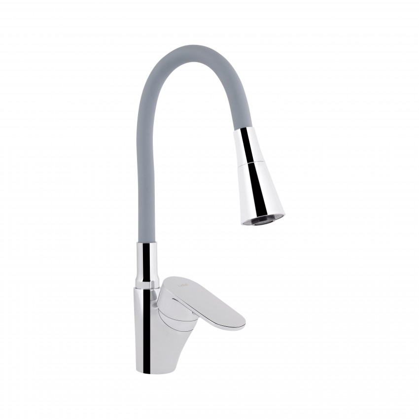 Змішувач для кухні Tani 007F3, Chrome/Grey (k40) з гнучким виливом LDTAN007F3GCR31869 Lidz LIDZ