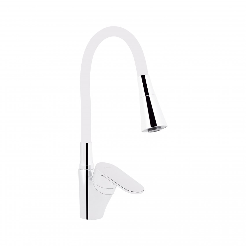 Змішувач для кухні Tani 007F3, Chrome/White (k40) з гнучким виливом LDTAN007F3WCR40423 Lidz LIDZ