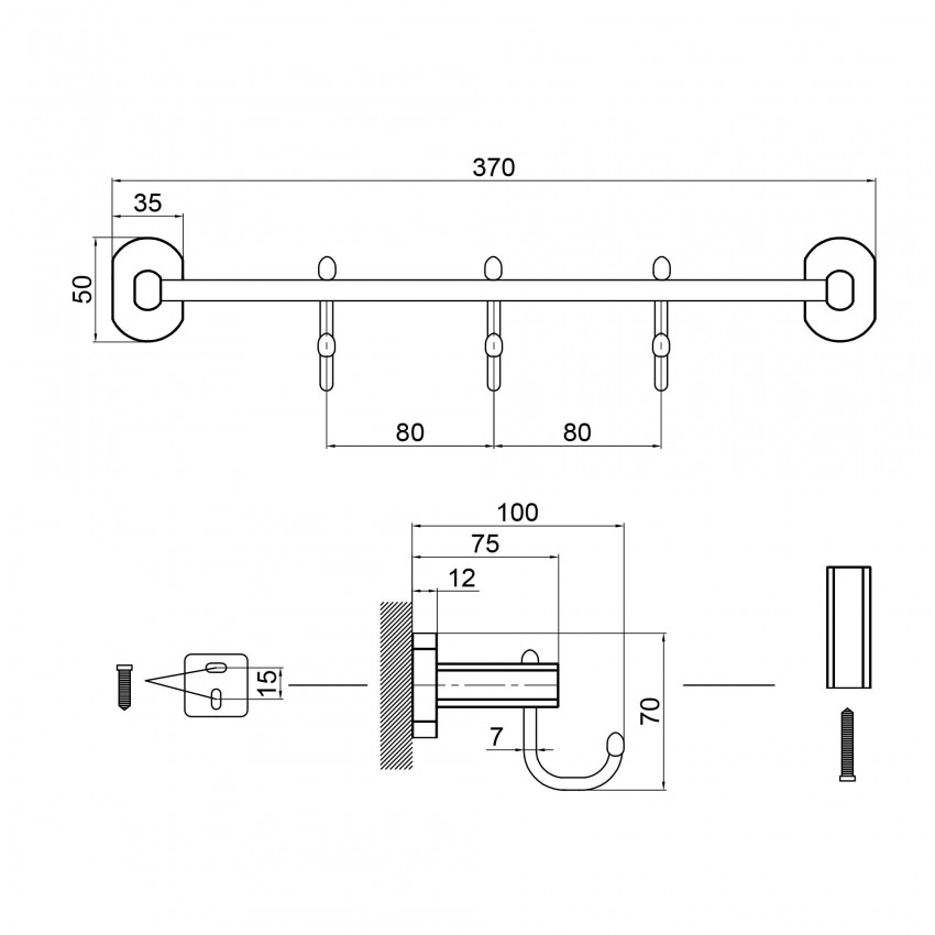 Тримач для рушника Liberty, 3 гачки, 365 мм, Chrome QTLIBCRM11543 Qtap QTAP фото 1
