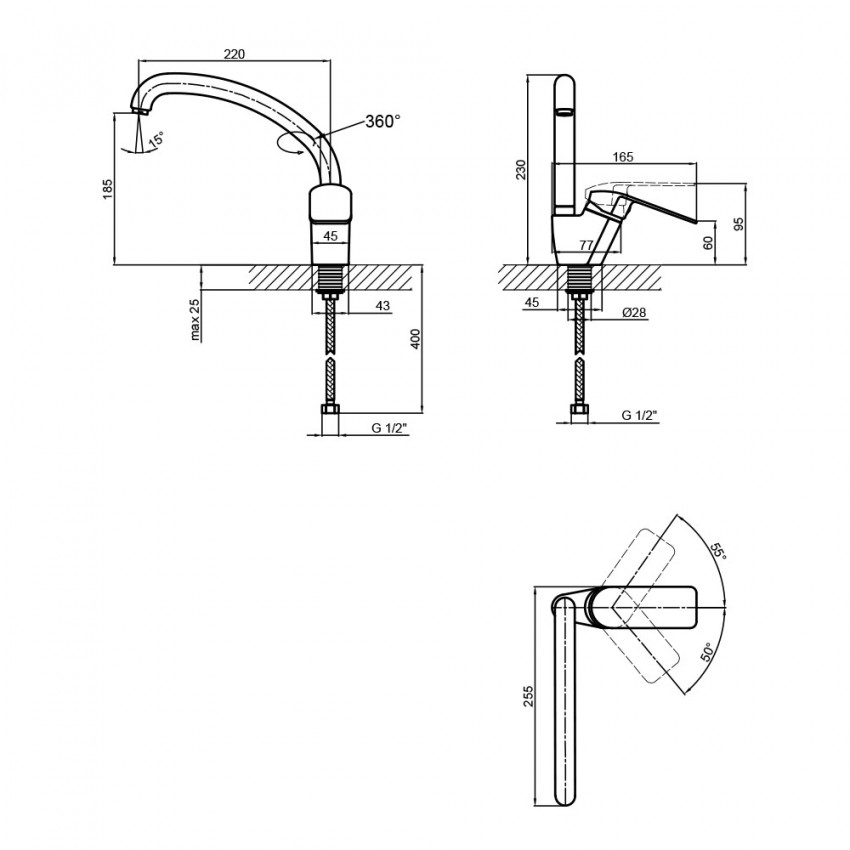 Змішувач для кухні Mars 008F, Chrome (k40) LDMAR008FCRM34858 Lidz LIDZ фото 1