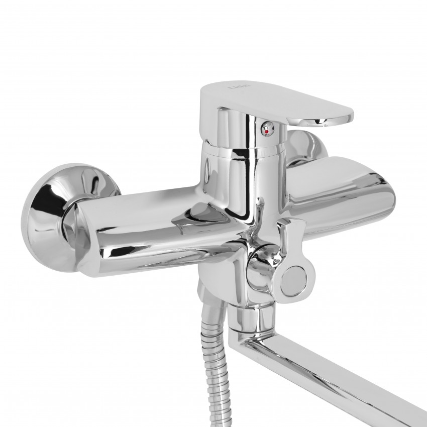 Змішувач для ванни Tani 005, Chrome (k40) з довгим поворотним виливом та душовим гарнітуром LDTAN005CRM44962 Lidz LIDZ фото 2