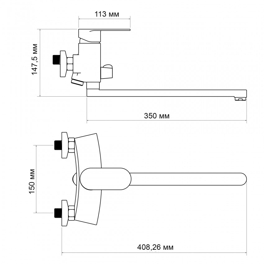 Змішувач для ванни Tani 005, Chrome (k40) з довгим поворотним виливом та душовим гарнітуром LDTAN005CRM44962 Lidz LIDZ фото 1