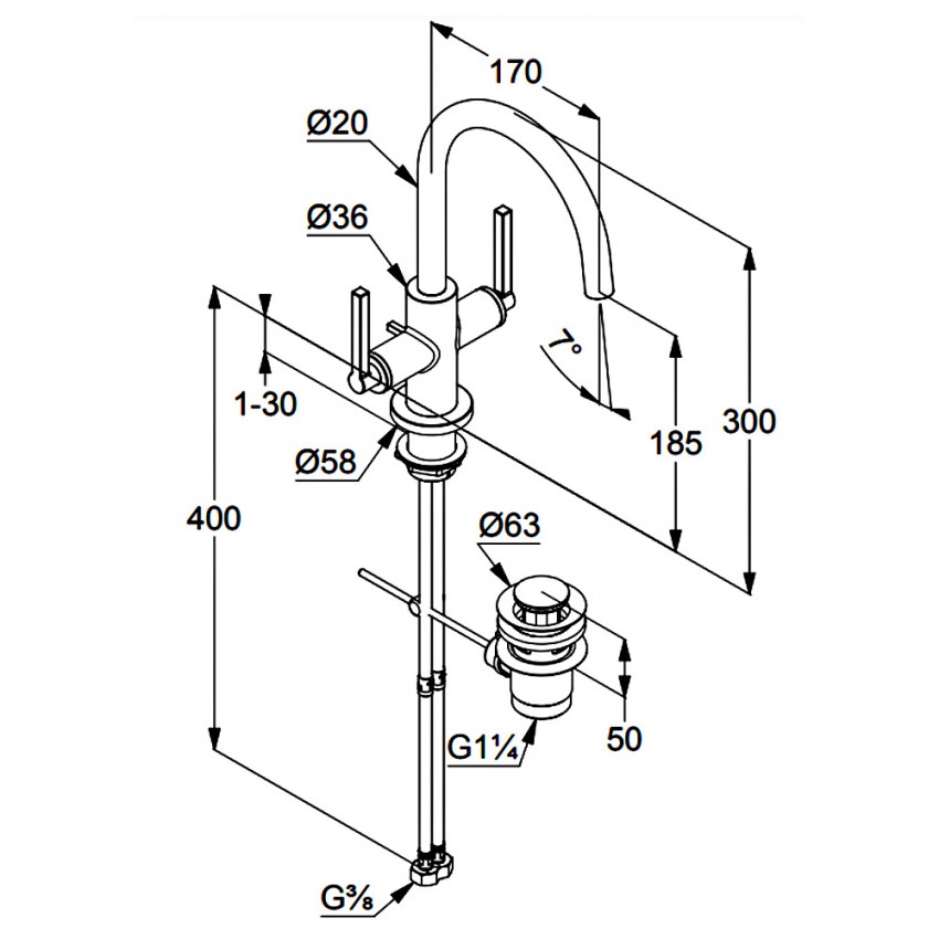201180515 KLUDI NOVA FONTE Змішувач для раковини PURISTIC, хром (1 сорт) KLUDI фото 1