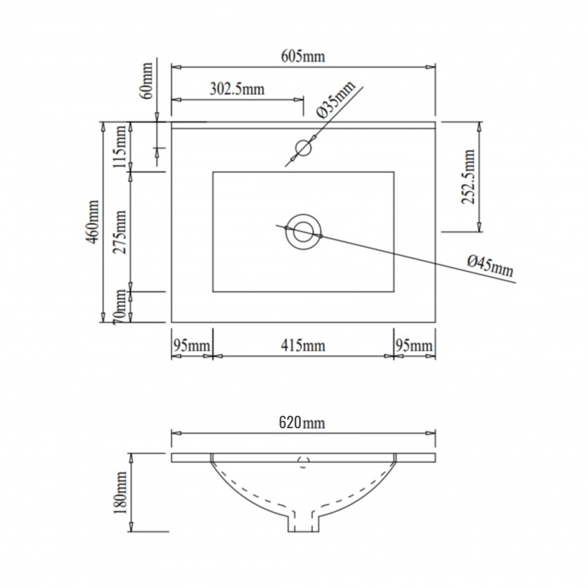 Раковина врізна меблева Albatross 620х460х180 мм, White, прямокутна, без донного клапана QT01113060CW1 Qtap QTAP фото 1
