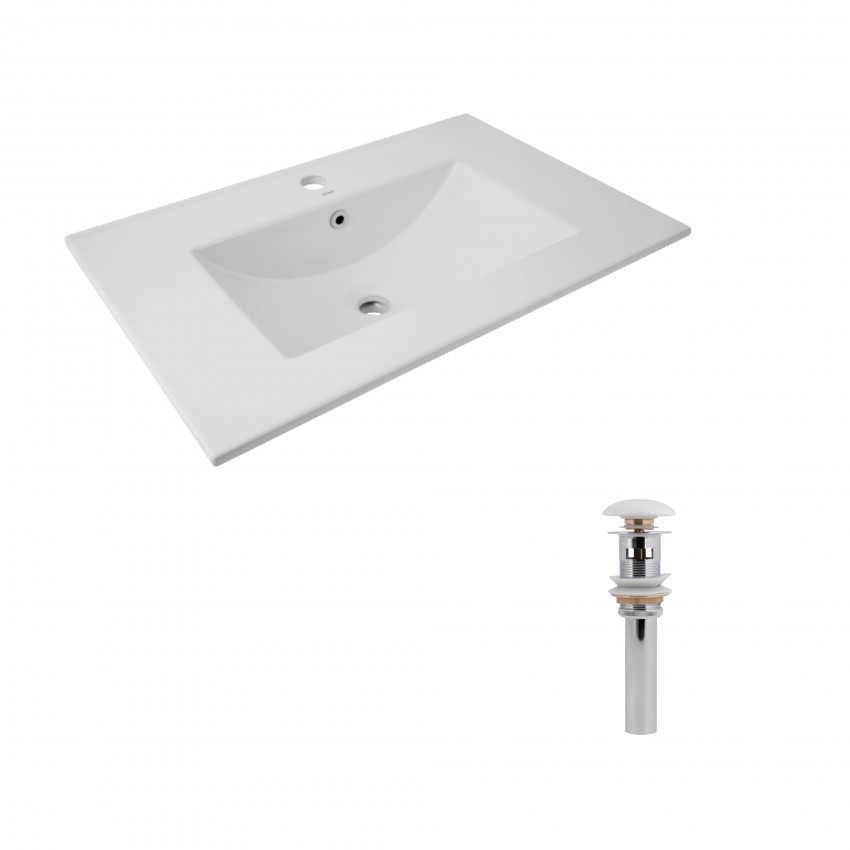 Комплект Albatross: Раковина врізна меблева 720x460x180 мм, White, прямокутна + Донний клапан Pop-up PU02O QTAP