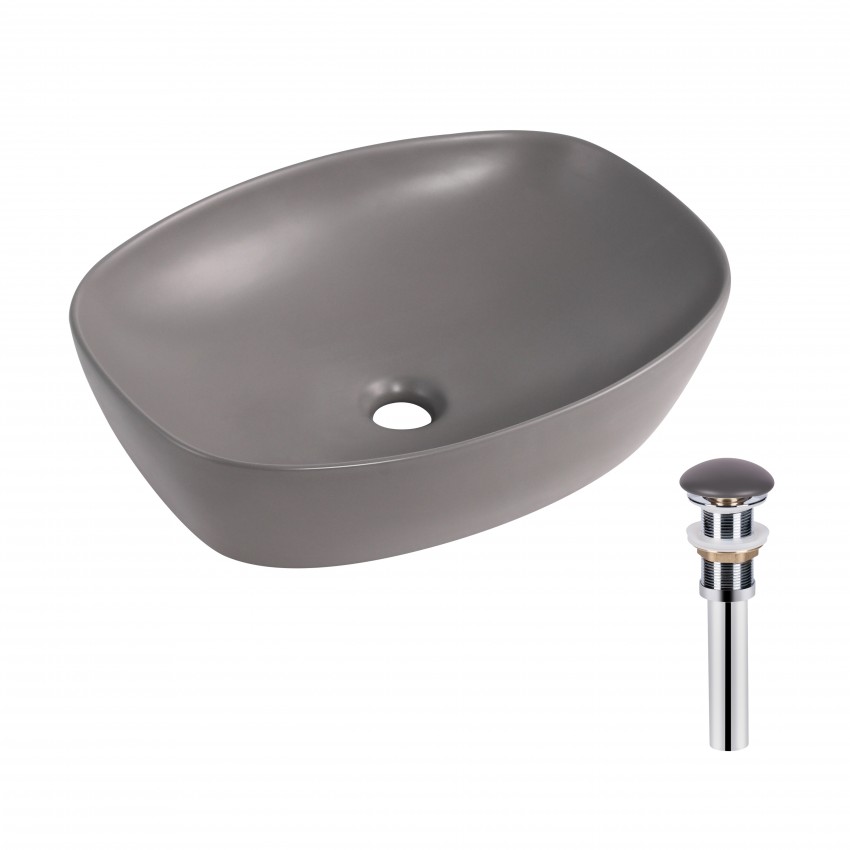 Раковина накладна Robin 500х380х140 мм, Stone grey, прямокутна, з донним клапаном QT04116302SG Qtap QTAP