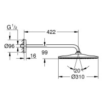 26558GL0 Rainshower Mono 310 Верхній душ з душовим кронштейном, Cool Sunrise (1 сорт) GROHE фото 3