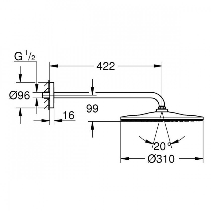 26558GL0 Rainshower Mono 310 Верхній душ з душовим кронштейном, Cool Sunrise (1 сорт) GROHE фото 3