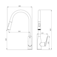 Змішувач для кухні Vlasta New, Gunmetal Black PVD (k35) з висувним виливом QTVLA344GMB45647 Qtap QTAP фото 1