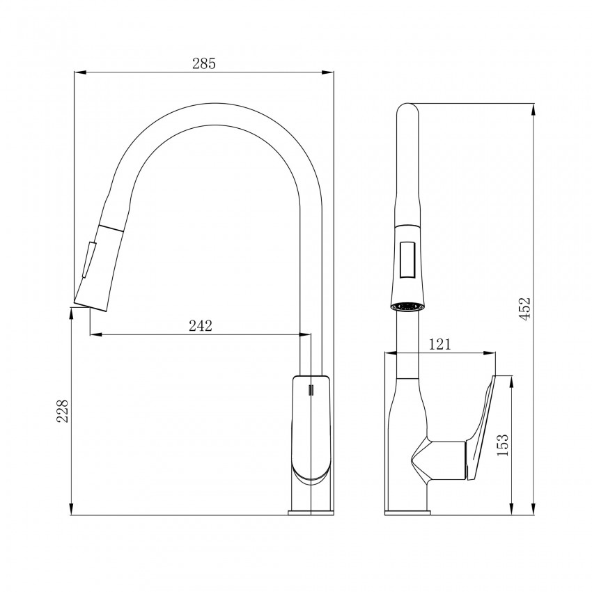 Змішувач для кухні Vlasta New, Gunmetal Black PVD (k35) з висувним виливом QTVLA344GMB45647 Qtap QTAP фото 1