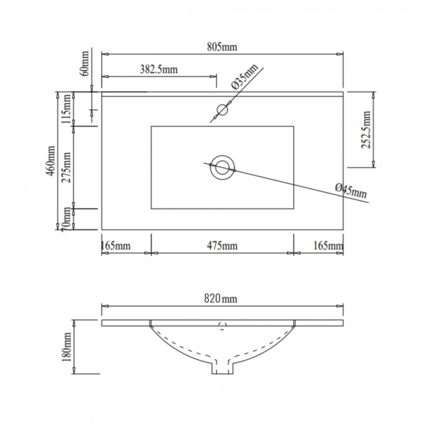 Раковина врізна меблева Albatross 820х460х180 мм, White, прямокутна, без донного клапана QT01113080CW1 Qtap QTAP фото 1