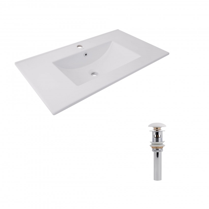 Комплект Albatross: Раковина врізна меблева 820x460x180 мм, White, прямокутна + Донний клапан Pop-up PU02O QTAP