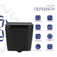 Унітаз підвісний Crow Ultra Quiet 485×340×290 мм, Matt Black, з сидінням Slim Duroplast/ Soft-close/ Quick Release QT05335171MB Qtap QTAP фото 2