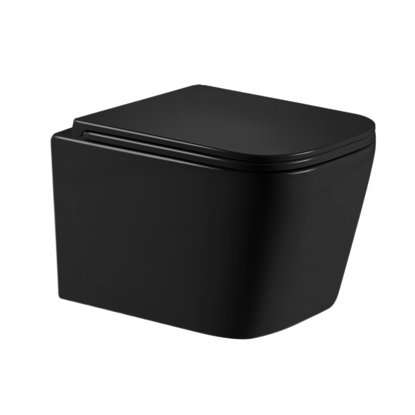 Унітаз підвісний Crow Ultra Quiet 485×340×290 мм, Matt Black, з сидінням Slim Duroplast/ Soft-close/ Quick Release QT05335171MB Qtap QTAP