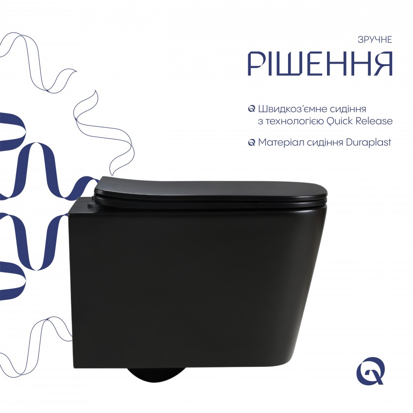 Унітаз підвісний Crow Ultra Quiet 485×340×290 мм, Matt Black, з сидінням Slim Duroplast/ Soft-close/ Quick Release QT05335171MB Qtap QTAP фото 3