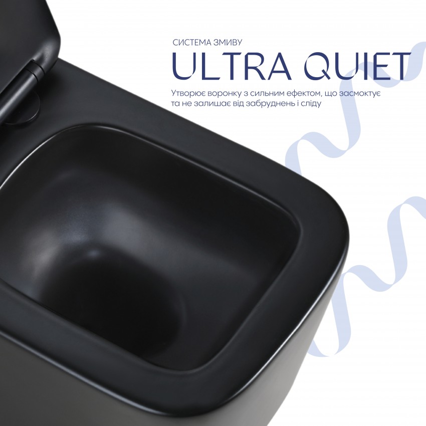 Унітаз підвісний Crow Ultra Quiet 485×340×290 мм, Matt Black, з сидінням Slim Duroplast/ Soft-close/ Quick Release QT05335171MB Qtap QTAP фото 4
