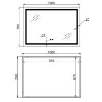 Дзеркало настінне Mideya (MI1) 1000х700 мм, прямокутне, з LED-підсвіткою Touch, антизапотіванням, димером, рег. яскравості Qtap QTAP фото 1