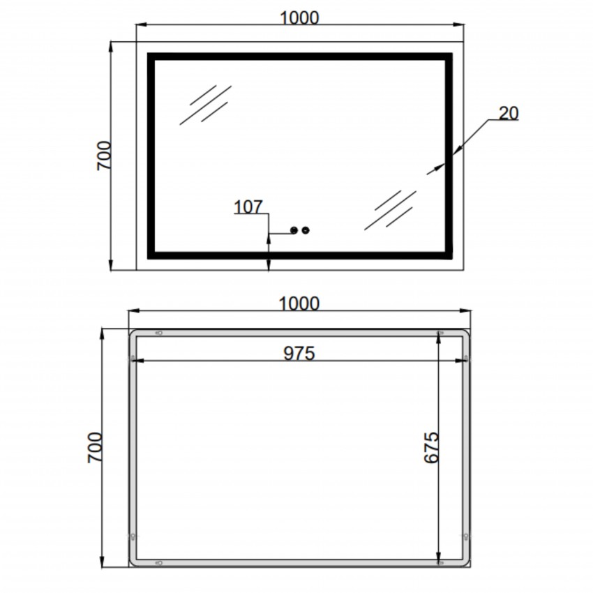 Дзеркало настінне Mideya (MI1) 1000х700 мм, прямокутне, з LED-підсвіткою Touch, антизапотіванням, димером, рег. яскравості Qtap QTAP фото 1